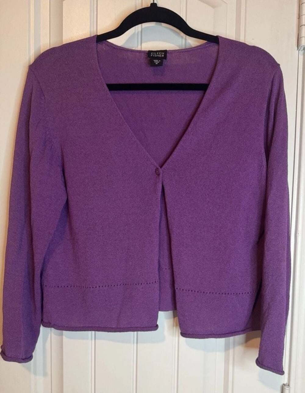 Eileen Fisher Purple Rayon Nylon Blend Laser Cut Detail Cardigan Sweater